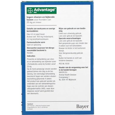 Advantage 400 Spot-On Hond 25-40kg 4 Pipetten 5 Advantage 400 Spot-On Hond 25-40kg 4 Pipetten - Afbeelding 3