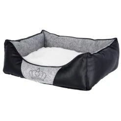 Kerbl Pluche Bed Chiara Strass Kroon Grijs/Zwart 42x32x18cm