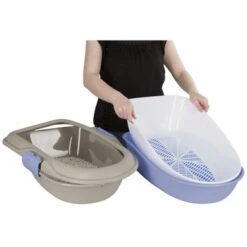 Kerbl Kattenbak Furba Met Reinigingszeef Beige/Blauw -Huisdierbenodigdheden kerbl 815843mood04.254f8a