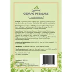 Organimal Gedrag In Balans Grote Hond 90 Tabletten (400mg) -Huisdierbenodigdheden organimal hgb 001 back v5 1.40568c