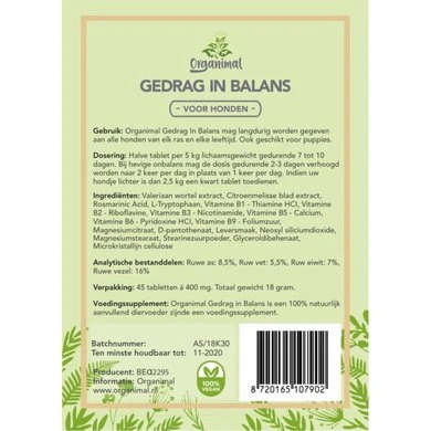 Organimal Gedrag In Balans Kleine Hond 45 Tabletten (400mg) 4 Organimal Gedrag In Balans Kleine Hond 45 Tabletten (400mg) - Afbeelding 2