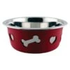 Weatherbeeta Dog Bowl Non-Slip Stainless Steel Silicone Bone Raspberry