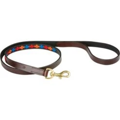 Weatherbeeta Hondenriem Polo Leer Beaufort Brown/Rood/Oranje/Blauw M